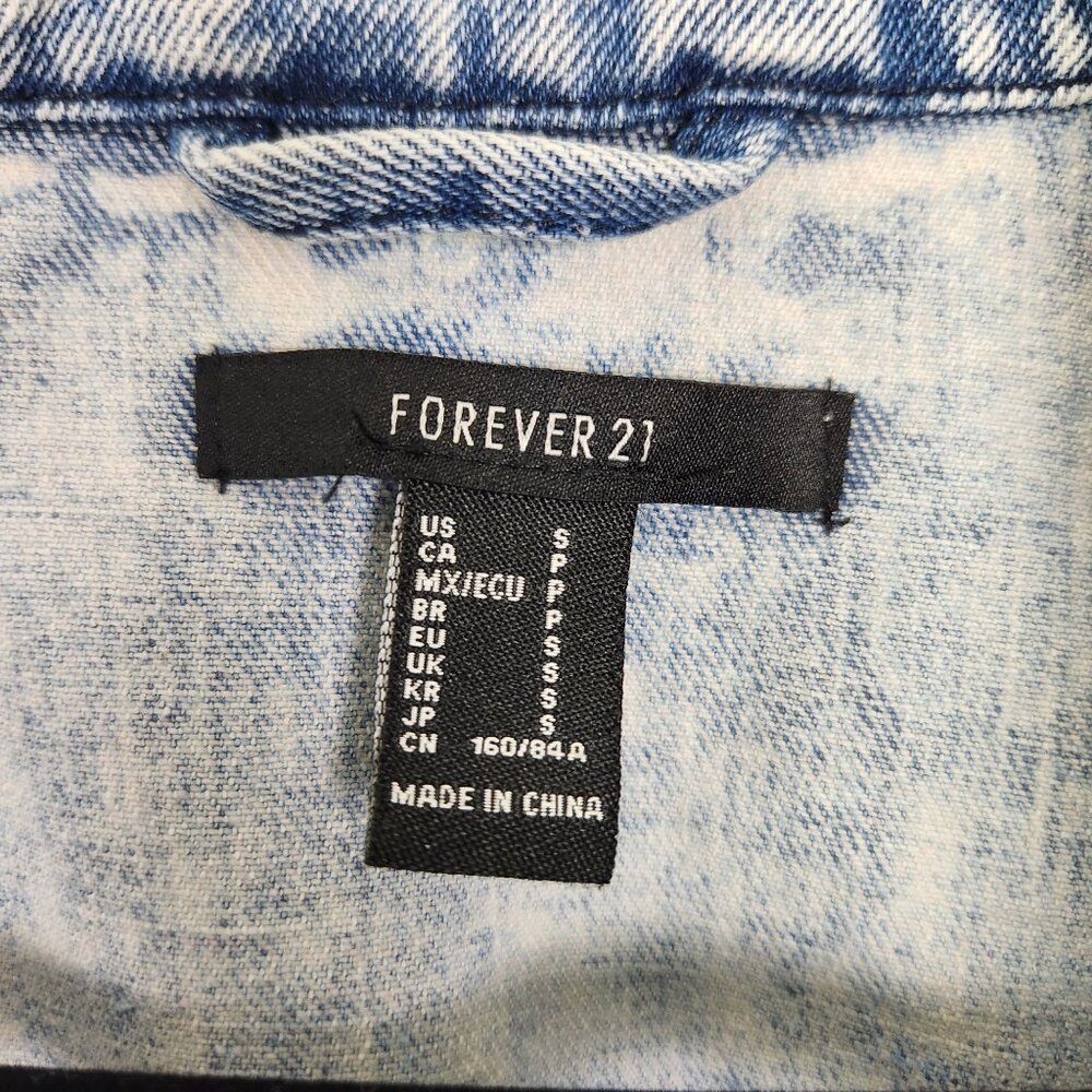 Forever 21 Acid Wash Zip Up Jean Jacket, Sm, Retro, 80's, Stranger Things Vibes - Picture 3 of 9